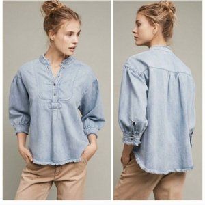 Anthropologie Holding Horses Chambray Denim Crop Blouse